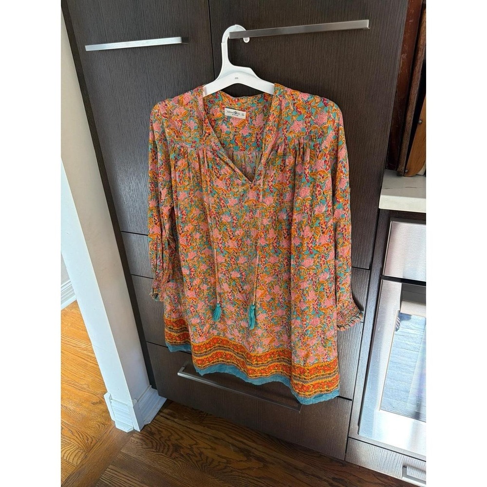 Natural Life Dara V-neck boho tunic dress vibrant floral print oversized XS